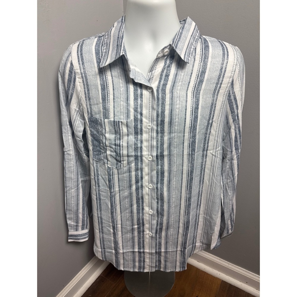 Lot of 10 Womens Striped Button Down Shirts L Blue White Lightweight Blouse NWT